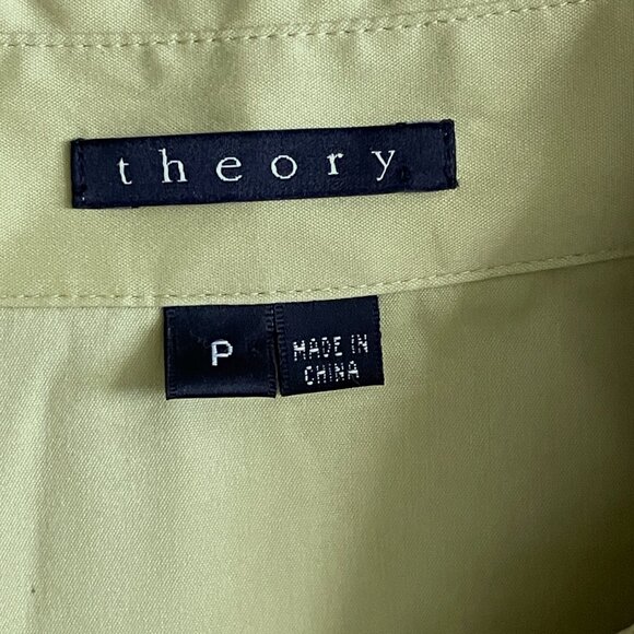 Theory Stretch Cotton "Ivy" Shirt Blouse-Pale Chartreuse Green-Sz 0/XS - Picture 2 of 8